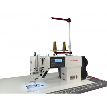 Прямострочная промышленная швейная машина с игольным продвижением Aurora H7-B (увеличенный челнок, два шаговых мотора, два подвижных ножа, закрытая смазка)