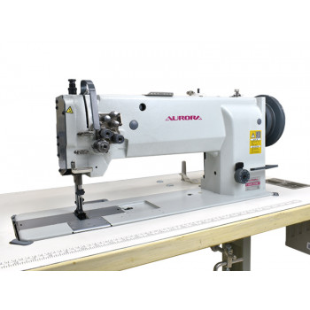 Промышленная швейная машина для сверхтяжелых материалов с увеличенным вылетом рукава A-878 Aurora (тройное продвижение) вылет рукава 457 мм - межигольное 12,7 мм