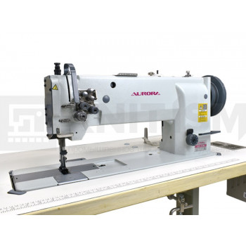 Промышленная швейная машина для сверхтяжелых материалов с увеличенным вылетом рукава A-878 Aurora (тройное продвижение) вылет рукава 457 мм - межигольное 12,7 мм