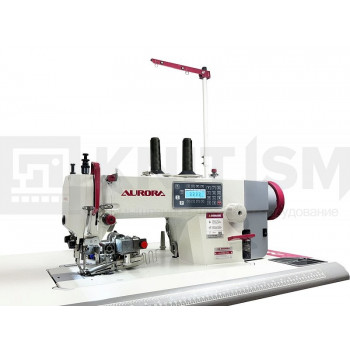 Прямострочная промышленная швейная машина с шагающей лапкой, оснасткой для окантовки и устройством обрезки окантовочной ленты Aurora A-0302-D3-LG-TK